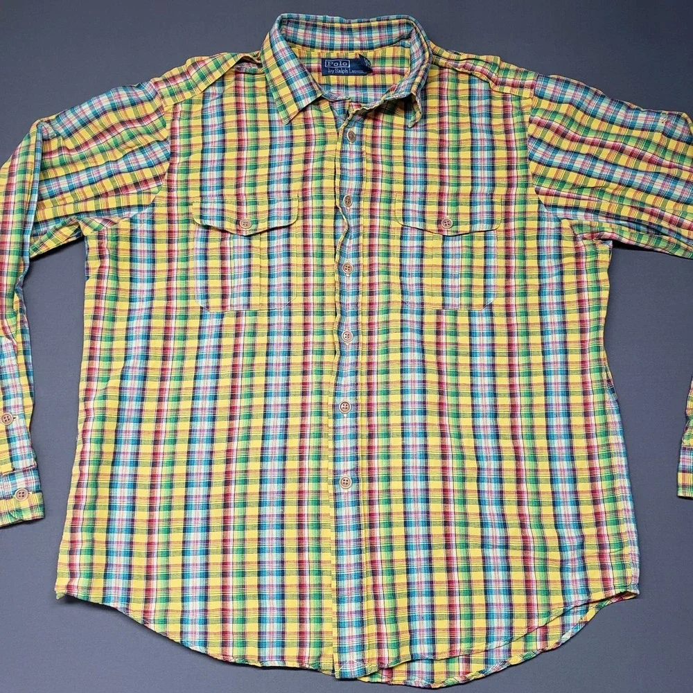 POLO RALPH LAUREN XLMen's‎ Bright Madras Plaid Epaulettes Button Down Shirt